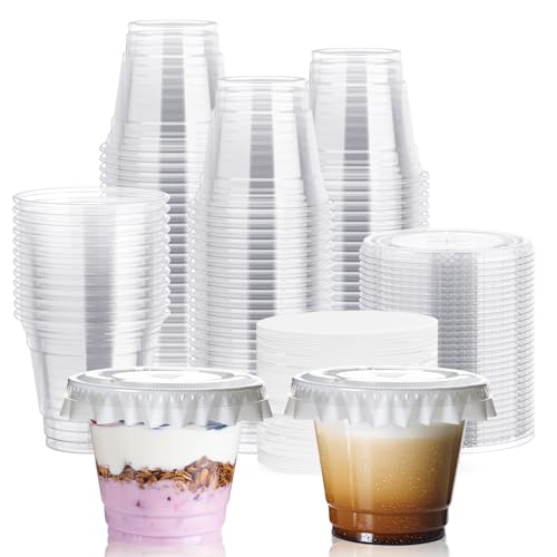 9 oz Clear Plastic Cups with Flat Lids, and Paper Lid Liners 200 Sets - size: 9 OZ - 200 Sets - Flat Lids