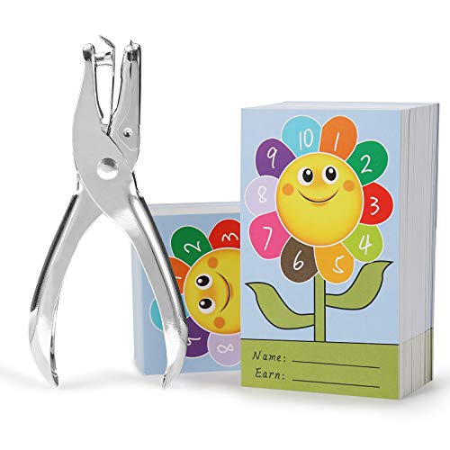 Punch Cards 200 Pack Incentive Reward Punch Cards for Classroom w/Puncher - size: 3.9 IN Sunflower