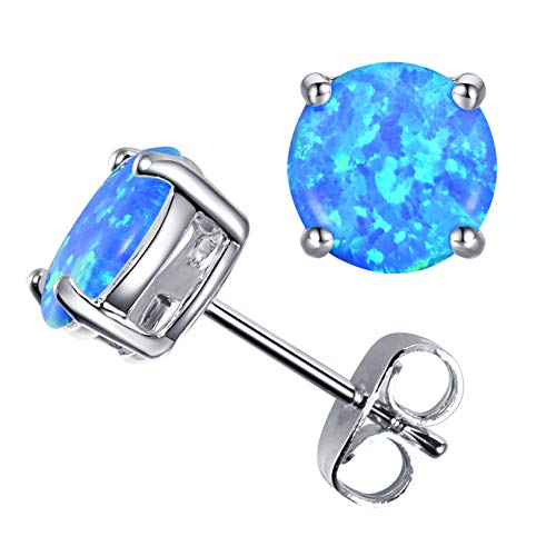 CERSLIMO Multi Colors fire Opal Stud Earrings Birthstone Earrings For Women 8mm - color: 03 Blue