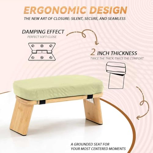 Bamboo Meditation Bench, Foldable Prayer Stool (Beige) - color: Beige