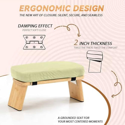 Bamboo Meditation Bench, Foldable Prayer Stool (Beige) - color: Beige