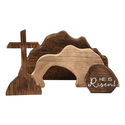 Easter Tiered Tray Decor Jesus Empty Tomb Kit Wooden Religious Signs - color: 4p