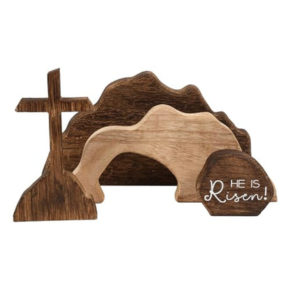 Easter Tiered Tray Decor Jesus Empty Tomb Kit Wooden Religious Signs - color: 4p