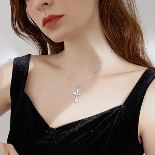 ONEFINITY Cross Necklace 925 Sterling Silver Cross Pendant Religious Jewelry Gifts - style: white opal