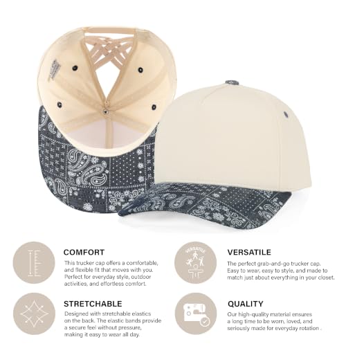 C.C Women's Criss-Cross Ponytail Trucker Hat - Snapback, One Size - color: Paisley-denim