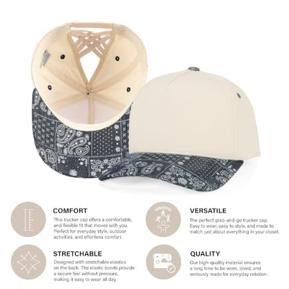 C.C Women's Criss-Cross Ponytail Trucker Hat - Snapback, One Size - color: Paisley-denim