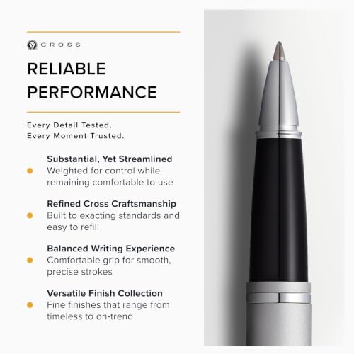 Cross Calais Rollerball Pen, Satin Chrome, Medium Point, Black Ink - color: Satin Chrome