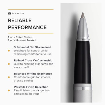 Cross Calais Rollerball Pen, Satin Chrome, Medium Point, Black Ink - color: Satin Chrome