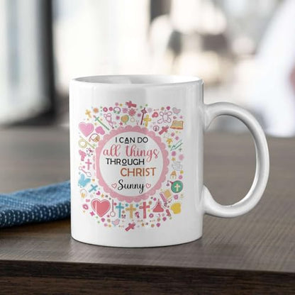 Unique Pattern Mug For Christian, Christian Motivational Coffee Cup 11Oz 15Oz, Personalized Name Ceramic Mug With Bible Verse, Customized Christian White Cup, Religious Gift For Women - color: XUA-624-2304-Pattern For Christian