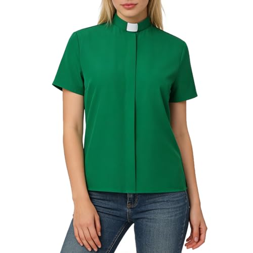 BPURB Women's Clergy Tab Collar Shirt Ministry Blouse - color: Green, size: Large