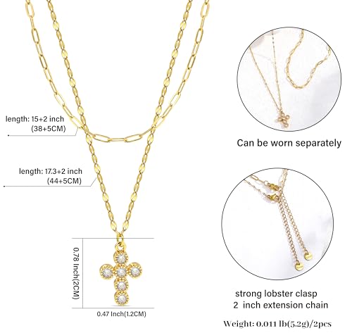 CONRAN KREMIX Waterproof Gold Layered Cross Necklace for Women Non Tarnish,14k Gold Plated Stainless Steel Dainty Cross Necklace Stack Necklaces Set for Women Christian Gifts Jewelry - color: Gold-Cross06