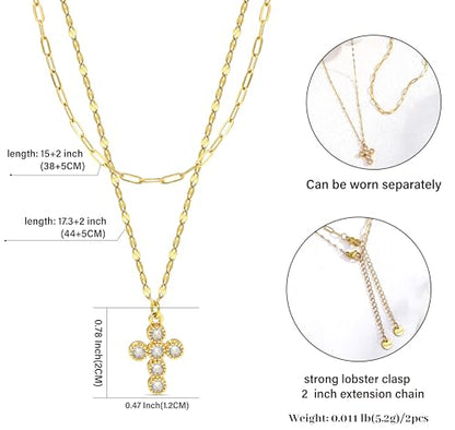 CONRAN KREMIX Waterproof Gold Layered Cross Necklace for Women Non Tarnish,14k Gold Plated Stainless Steel Dainty Cross Necklace Stack Necklaces Set for Women Christian Gifts Jewelry - color: Gold-Cross06
