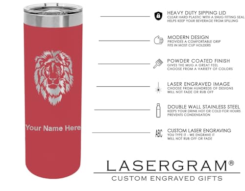 LaserGram Personalized 22oz Skinny Tumbler, Christian Cross (Maroon) - color: Maroon