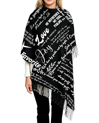 Prayer Shawls for Women Inspirational Scripture Scarf Wrap - color: Black