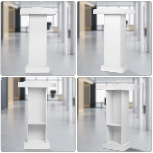 Podium Stand for Lectern Presentation Church Classroom, White Pulpit with Wooden Heavy Base, Podium for Lecture, Wedding Speech - color: White-elegant