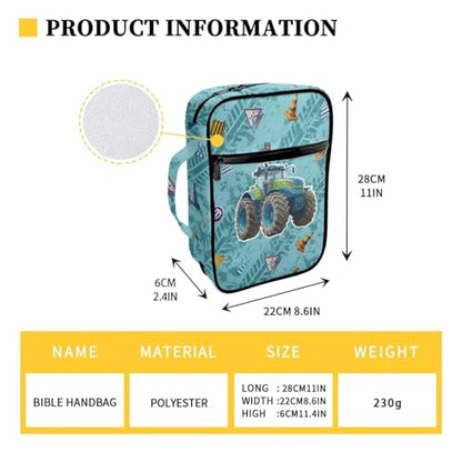 Coldinair Cool Tractor Bible Covers Bag for Kids Teen,Cool Carrying Book Case Church Bag Bible Holder with Handle and Zippered Pocket,Blue - color: Cool Tractor,blue