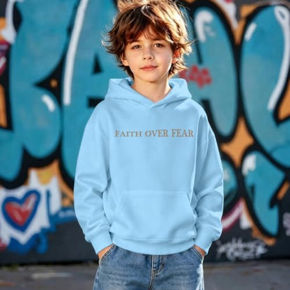 Fkatuzi Boys Christian Faith Over Fear Hoodie Kids Jesus Sweatshirt Faith Verse Bible God Religious Graphic Hoodies Pullover - color: Light Blue, size: 13-14 Years