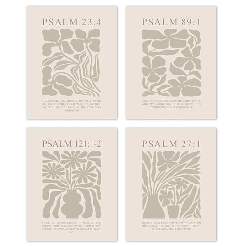 TLESKE Beige Boho Floral Christian Bible Verse Posters Prints Unframed 8x10 Set of 4, Neutral Abstract Flower Psalm Scripture Wall Art Prints Decor for Bedroom Living Room, Religious Wall Pictures - color: scripture-5, size: 10L" x 8W"