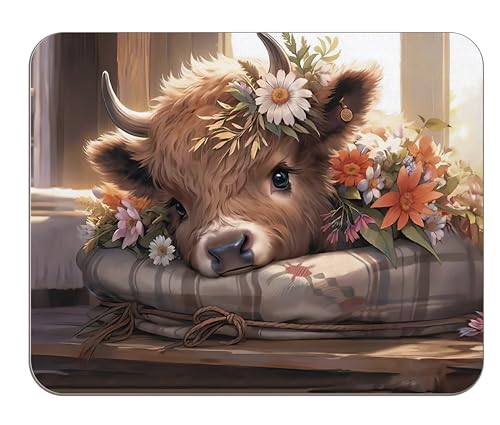 OFlich Highland Cow Mouse Pad - Highland Cow Mouse Pads for Desk, Floral Mouse Pad, Highland Cow Mousepad with Non-Slip Rubber Base for Laptop Computer Desktop Keyboard (9.5×7.9 Inch), Small, JW560 - color: Cow 7