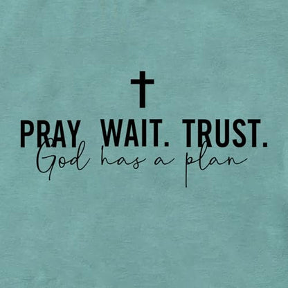 LOOKFACE Women Pray Wait Trust Soft Tees Cute Graphic T Shirts - color: Light Green, size: X-Large