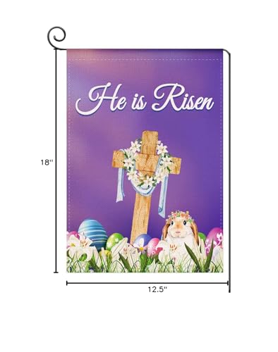 Easter Cross Tulip Flowers Burlap Religious Garden Flag, 12.5x18 inches