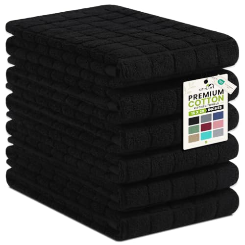 Kitinjoy Premium Cotton Check Kitchen Towels 6 Pack, 16" x 28", Black - color: Black, size: 16" x 28" - 6 Pack