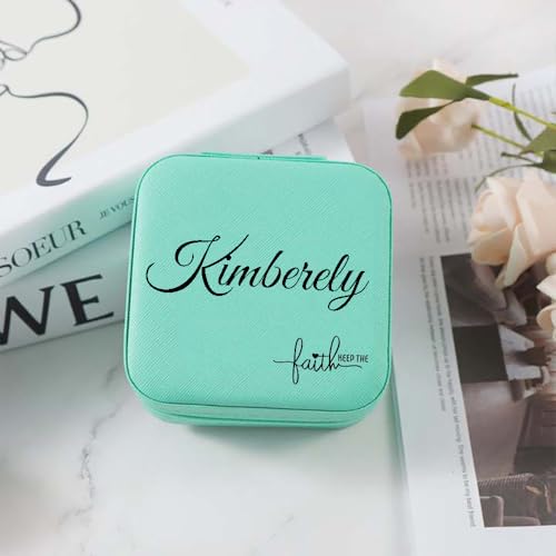 Personalized Jewelry Box with Name and Fatih, Custom Travel Small Jewelry Case Organizer Travel Essentials for Women, Bridesmaid - color: Faith and Name - Turquoise