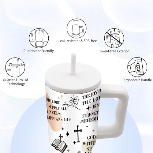 Religion Gift, 24oz My Daily Bible Affirmations Tumbler with Handle Straw - color: Daily Affirmations