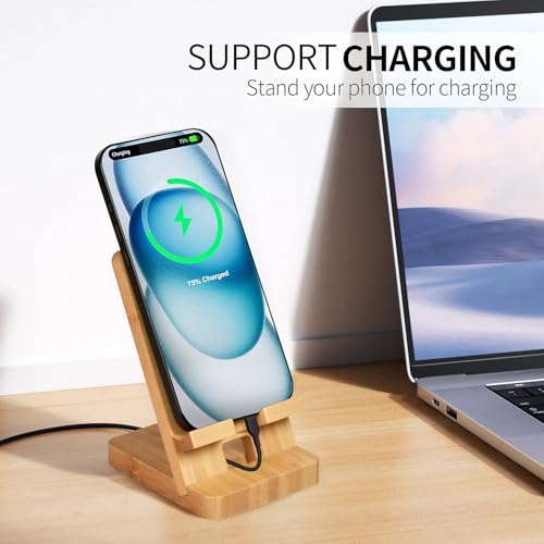 LUCKY BEAN Wood Phone Stand, Desktop Wooden Phone Holder, Portable Office Phone Stand for Desk, Wood ipad Stand， Compatible with iPhone & All Cell Phones (Bamboo) - color: Bamboo