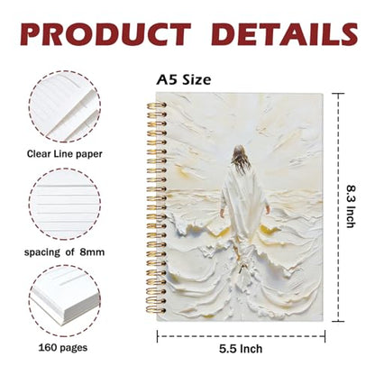 Christian Journal, Bible Study Notebook, Bible Notebooks for Note Taking, Jesus Walking on Water Church Hardcover Spiral Notebook for Women Man, 5.5x8.3 Inch - color: Jesus-3