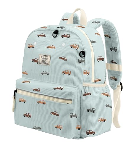 atgark Corduroy Toddler Backpack for Boys Girls Kids Preschool Backpacks - color: Car Blue Corduroy, size: Age 2-5 (13.3" H Fit A4 Folder)