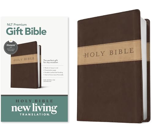 Premium Gift Bible NLT, Filament Enabled, TuTone (LeatherLike, Dark Brown/Tan, Red Letter)
