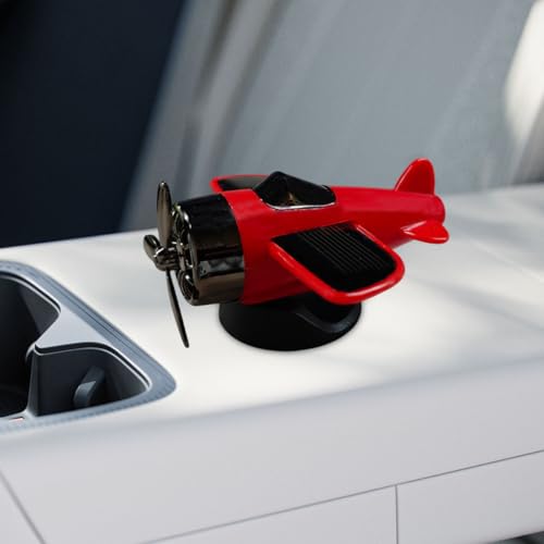 Craedli Solar Powered Rotating Airplane Car Dashboard Ornament, Fun Aircraft Car Center Console Decoration for Adds Driving Fun, Cool Quiet-Rotation Vehicle Interior Accessory for Office Home (Red) - color: Red