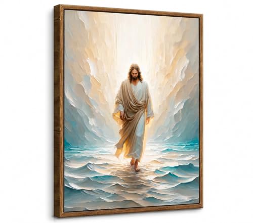 CXKAWM Framed Jesus Walking on Water Canvas Wall Art, 12x16in - color: Framed Jesus Walking, size: 12x16in
