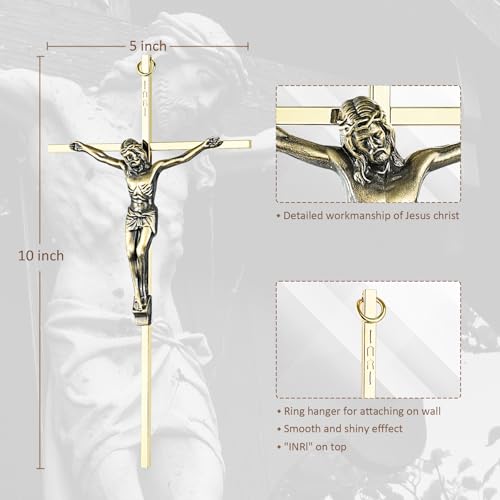 ACHIBANG 10" Crucifix Wall Cross 3 Pack – Gold, Silver & Copper Jesus Crosses for Wall, Catholic Crucifix Wall Decor for Home or Over-the-Door Blessing - color: 3 Pcs (Gold+Silver+Copper)