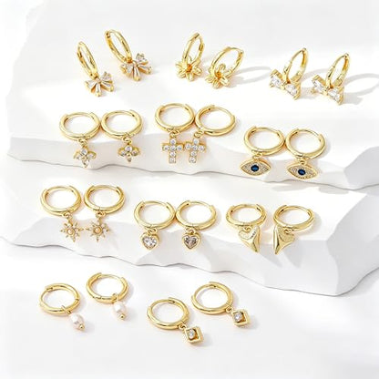 Dangle Earrings for Women, Dainty Huggie Hoop Dangle Earrings - color: Pearl 01 Dangle Gold