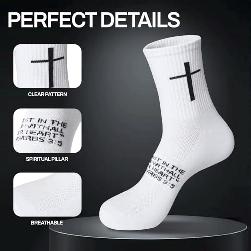 6 Pairs Christian Cross Socks Prayer Stockings with Bible Verse for Church & Daily Wear Christian Gift for Christmas - color: Proverbs 3:5 - White/Black