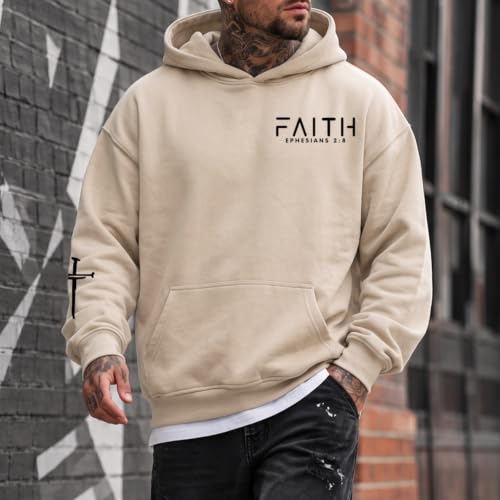 Christian Hoodies for Men Faith Cross Graphic Hoodie Jesus Fleece Sweatshirts Bible Verse Religious Pullover Tops - color: Apricot, size: XX-Large