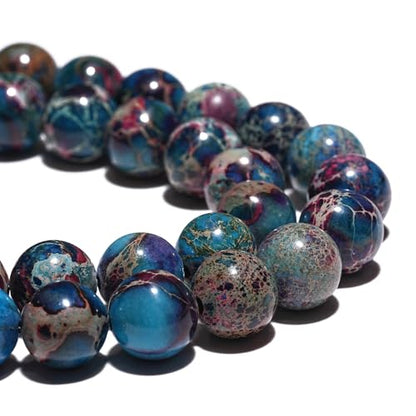 8mm Natural Blue Imperial Jasper Gemstone Beads Polished Round Smooth Stone Beads for Bracelets Jewelry Making 15inch Loose Beads - color: Blue Imperial Jasper, size: 8mm