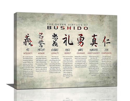 Japanese Samurai Wall Art 7 Virtues of Bushido Pictures Wall Decor Motivational Warrior Musashi Poster Canvas Prints Framed Modern Painting Artwork gifts for Bedroom Living room Office 16"x12" - color: Samurai-3, size: 16"L x 12"W