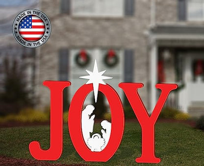 FrontYard Originals All-Weather Red Joy Nativity, Waterproof, Made in USA, 46 inches Tall, Durable Material, Simple Assembly, Easy Storage, Yard Art Joy Nativity Set. - color: Red