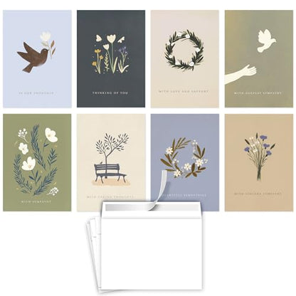 Hat Acrobat 24 Sympathy Cards with Envelopes - 8 Unique Illustrated Designs (3 of Each) - Assorted Condolence Bereavement Cards Bulk with Heartfelt Messages Inside - color: Folk Art