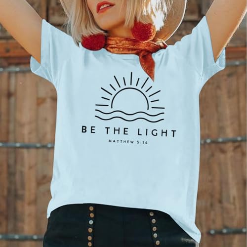 Sulayesh Christian Be The Light Shirts for Women Bible Verse Shirts Jesus Religious Faith Tshirts Inspirational Tees Tops - color: Light Blue, size: XX-Large