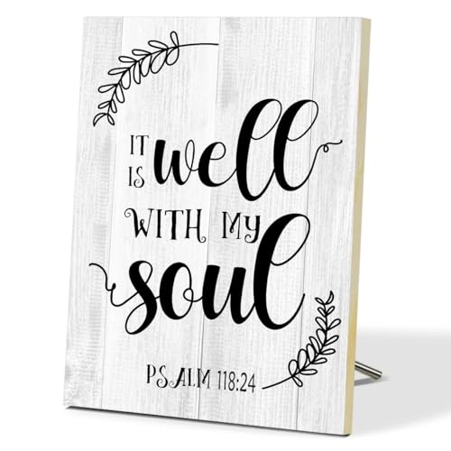 Christian Desk Decor - It Is Well With My Soul, Wood Sign Bible Verses Wall Decor, Religious Gifts Inspirational Gifts For Women Men Prayer, Christian Decor For Home Office Living Room - style: Psalm 118:24
