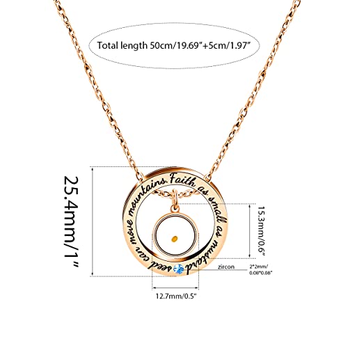 Uloveido Christian Circle Round Ring Necklace Engraved Faith As Small As A Mustard Seed Can Move Mountains Y958 - style: Blue CZ-round-rose gold