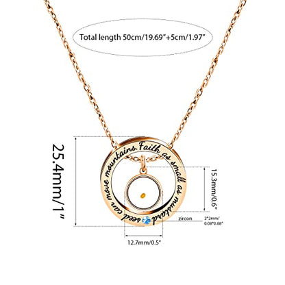 Uloveido Christian Circle Round Ring Necklace Engraved Faith As Small As A Mustard Seed Can Move Mountains Y958 - style: Blue CZ-round-rose gold