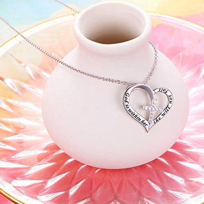 S925 Sterling Silver Christian Cross Heart Faith Bible Verse Necklace Rings - style: God is within her she will not fall