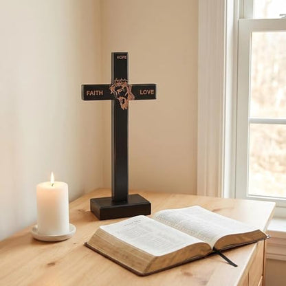 Wooden Cross 10.75in Wall Cross with Detachable Stand, Christian Gift - color: Black, size: 10.8"L x 5"W