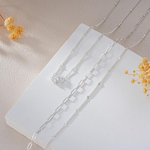3PCS Gold Silver Layered Necklaces for Women Trendy - color: Silver&WR