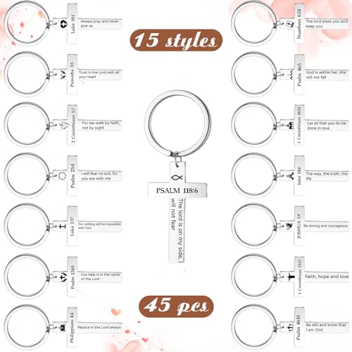 45 Pcs Christian Cross Keychain Bulk 15 Styles - color: Sliver, style: Bible